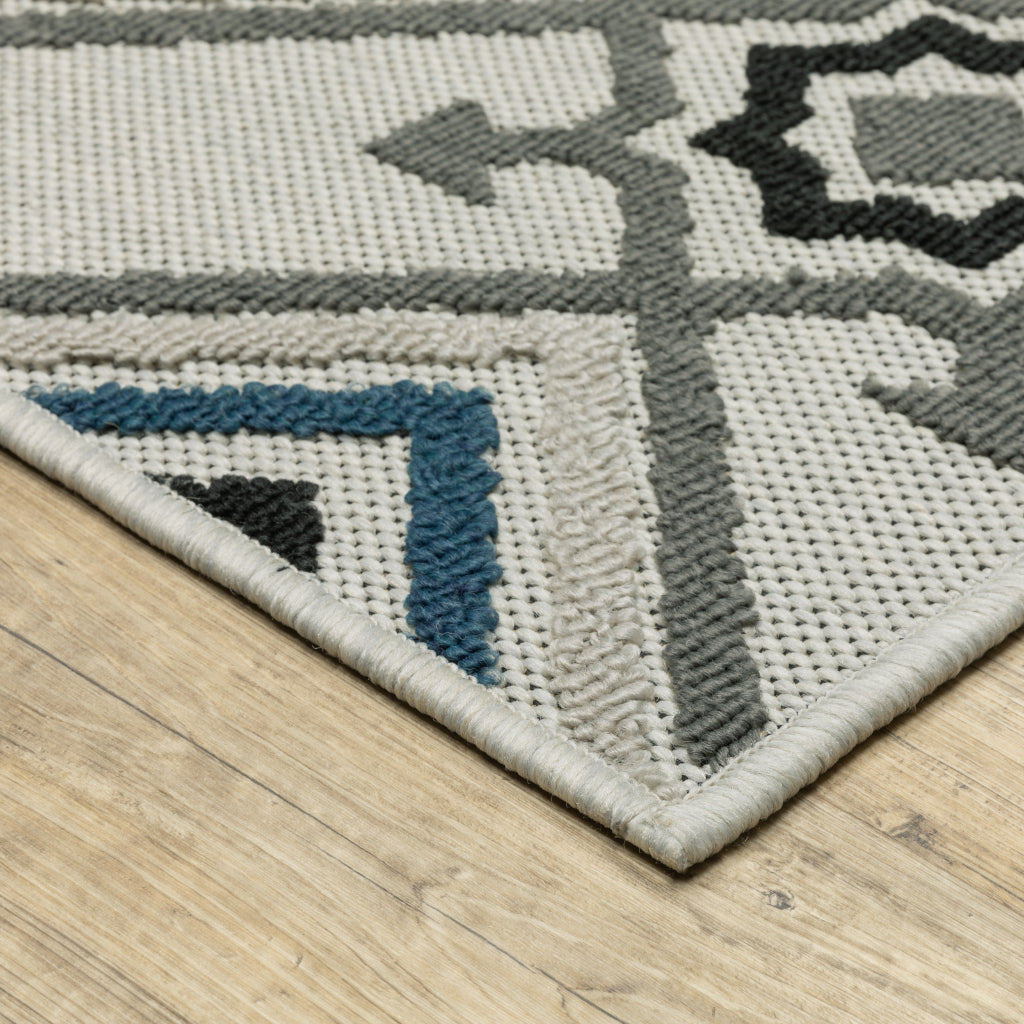 Oriental Weavers Torrey 004Y1 Light Grey/Blue Rectangle Indoor / Outdoor Runner - Stain Resistant Machine Made Entryway &amp; Hallway Runner with Medallion Pattern