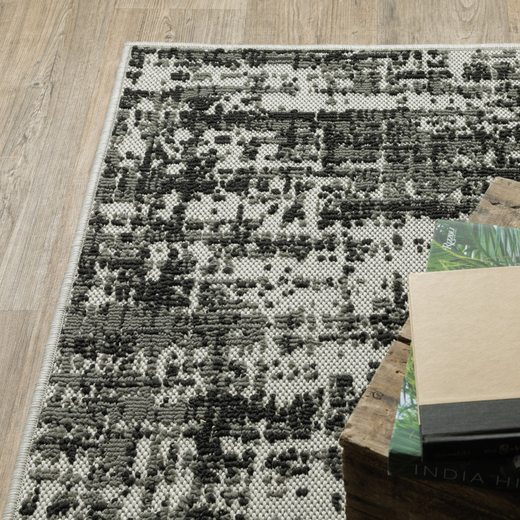 Oriental Weavers Torrey 531W1 Black/Light Grey Rectangle Indoor / Outdoor Runner - Stain Resistant Machine Made Entryway &amp; Hallway Runner with Abstract Pattern