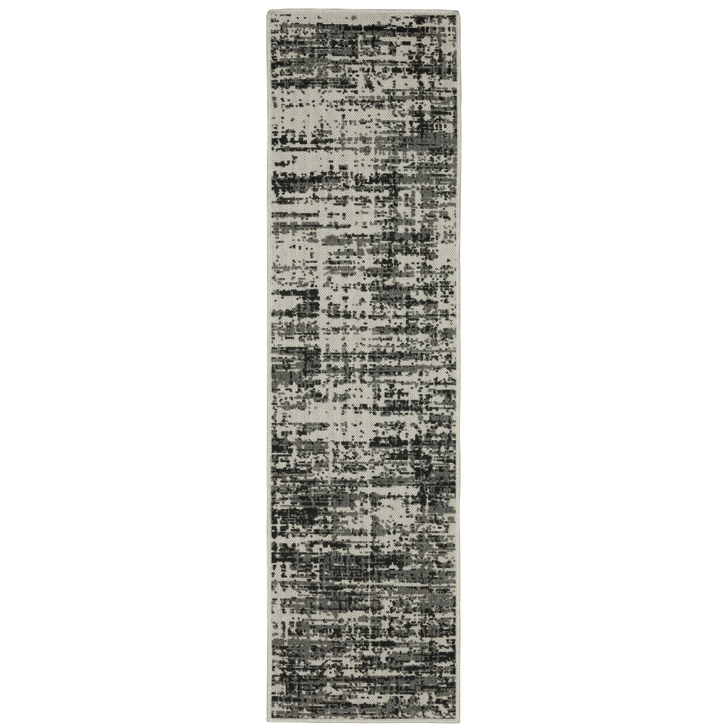 Oriental Weavers Torrey 531W1 Black/Light Grey Rectangle Indoor / Outdoor Runner - Stain Resistant Machine Made Entryway &amp; Hallway Runner with Abstract Pattern