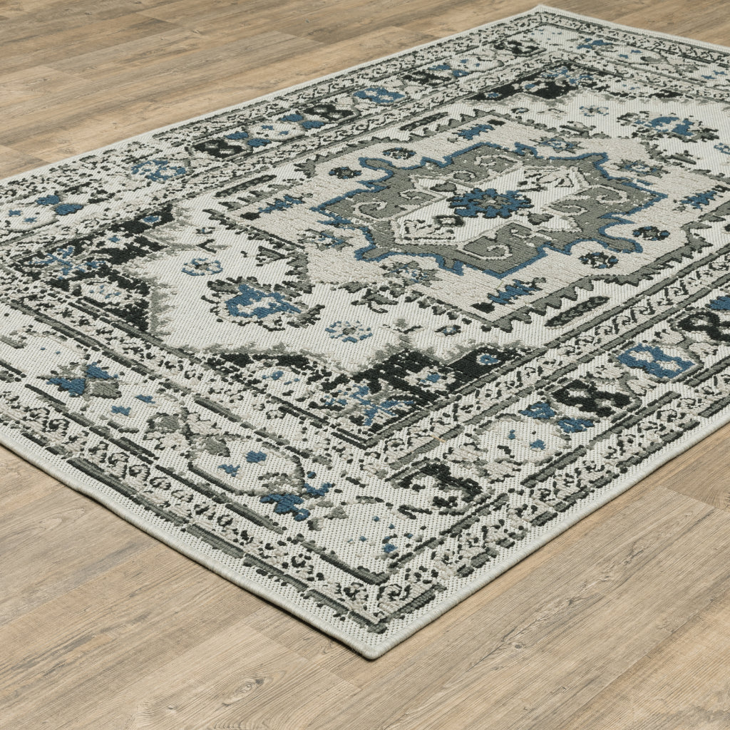 Oriental Weavers Torrey 5561H Light Grey/Grey Rectangle Indoor / Outdoor Area Rug - Stain Resistant Machine Made Patio Rug with Oriental Pattern