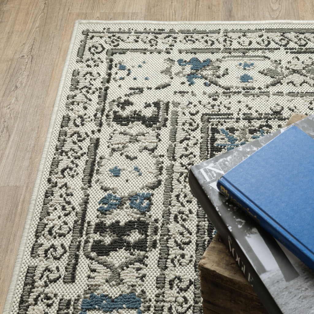 Oriental Weavers Torrey 5561H Light Grey/Grey Rectangle Indoor / Outdoor Runner - Stain Resistant Machine Made Entryway &amp; Hallway Runner with Oriental Pattern