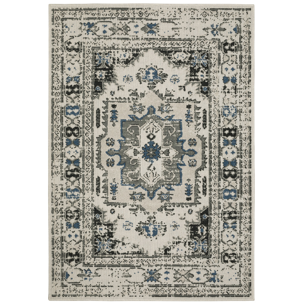 Oriental Weavers Torrey 5561H Light Grey/Grey Rectangle Indoor / Outdoor Area Rug - Stain Resistant Machine Made Patio Rug with Oriental Pattern-