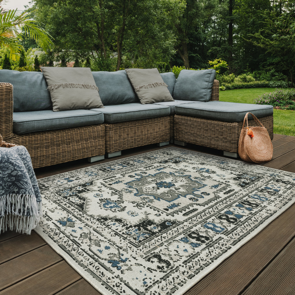 Oriental Weavers Torrey 5561H Light Grey/Grey Rectangle Indoor / Outdoor Area Rug - Stain Resistant Machine Made Patio Rug with Oriental Pattern-