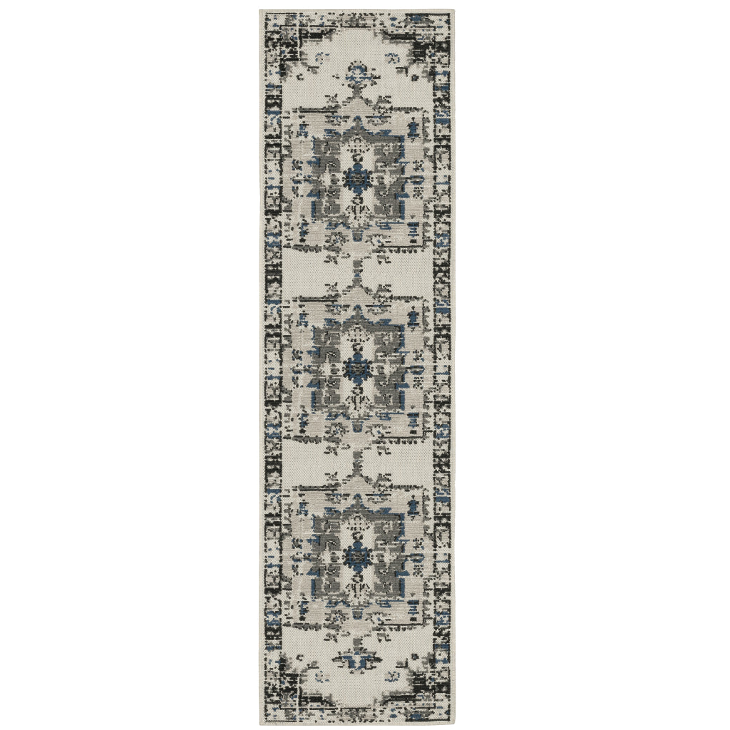 Oriental Weavers Torrey 5561H Light Grey/Grey Rectangle Indoor / Outdoor Runner - Stain Resistant Machine Made Entryway &amp; Hallway Runner with Oriental Pattern