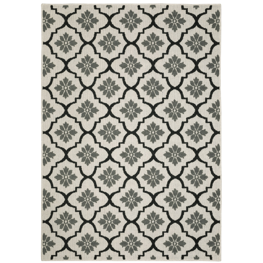 Oriental Weavers Torrey 5562E Light Grey/Black Rectangle Indoor / Outdoor Area Rug - Stain Resistant Machine Made Patio Rug with Geometric Pattern