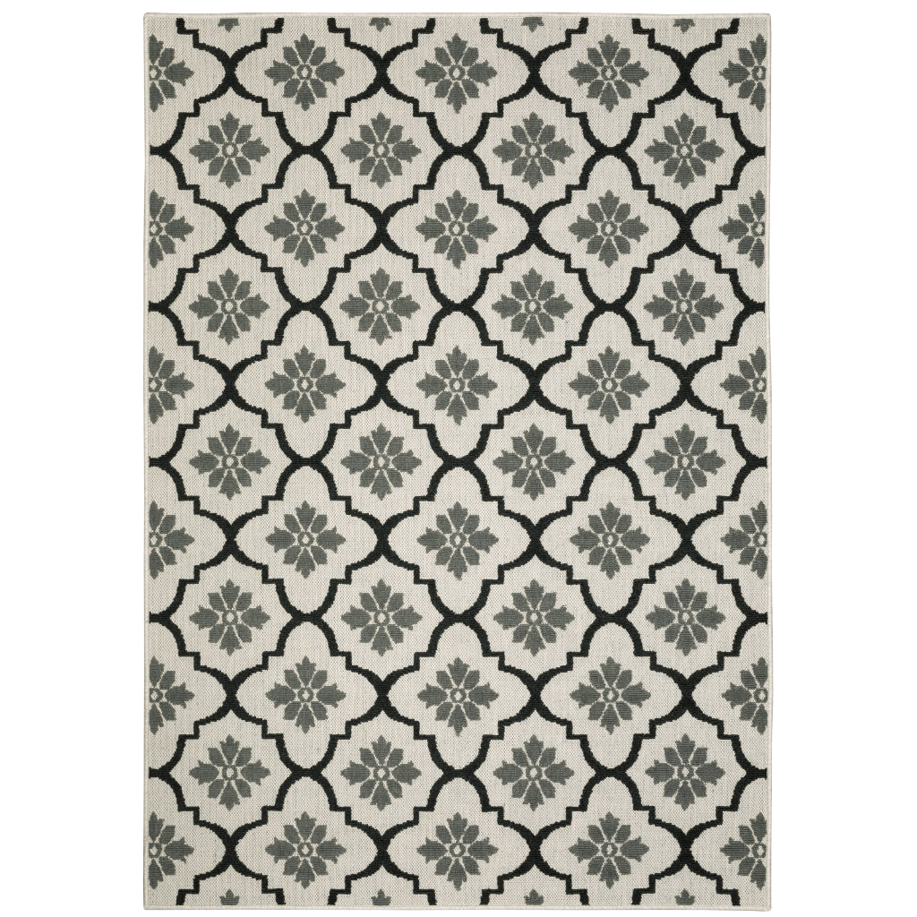 Oriental Weavers Torrey 5562E Light Grey/Black Rectangle Indoor / Outdoor Area Rug - Stain Resistant Machine Made Patio Rug with Geometric Pattern-