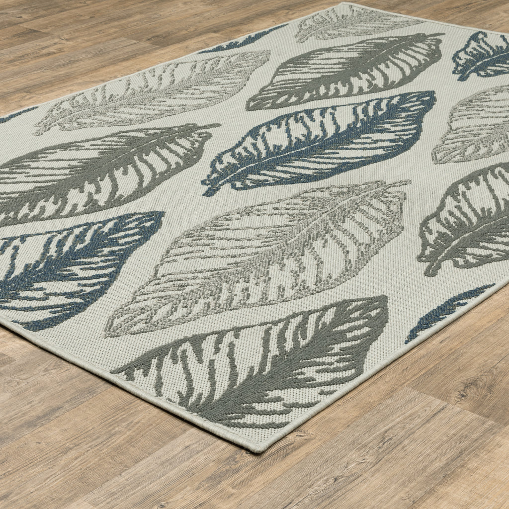 Oriental Weavers Torrey 5570Y Light Grey/Grey Rectangle Indoor / Outdoor Area Rug - Stain Resistant Machine Made Patio Rug with Botanical Pattern