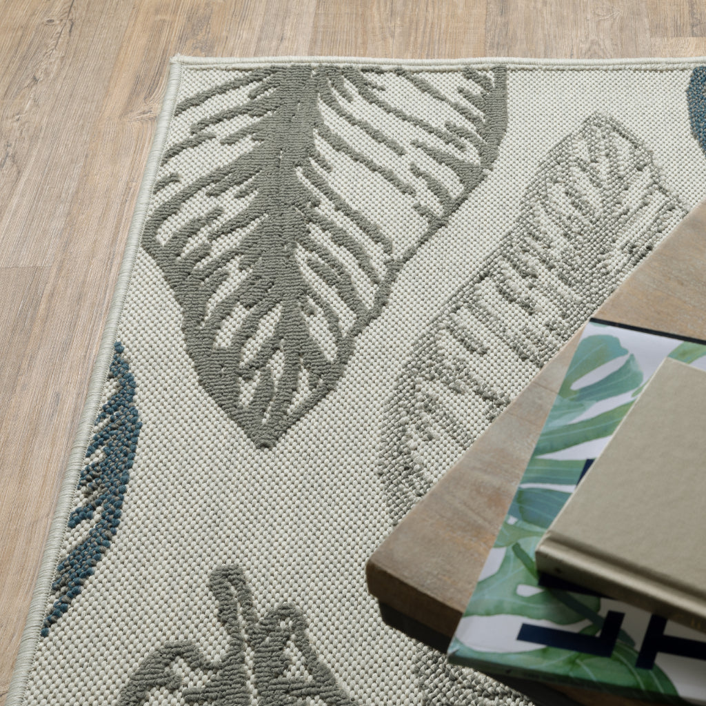 Oriental Weavers Torrey 5570Y Light Grey/Grey Rectangle Indoor / Outdoor Runner - Stain Resistant Machine Made Entryway &amp; Hallway Runner with Botanical Pattern