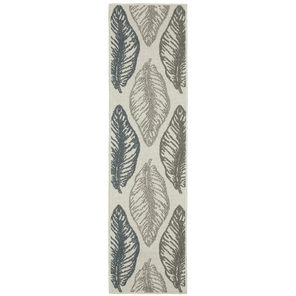 Oriental Weavers Torrey 5570Y Light Grey/Grey Rectangle Indoor / Outdoor Runner - Stain Resistant Machine Made Entryway &amp; Hallway Runner with Botanical Pattern