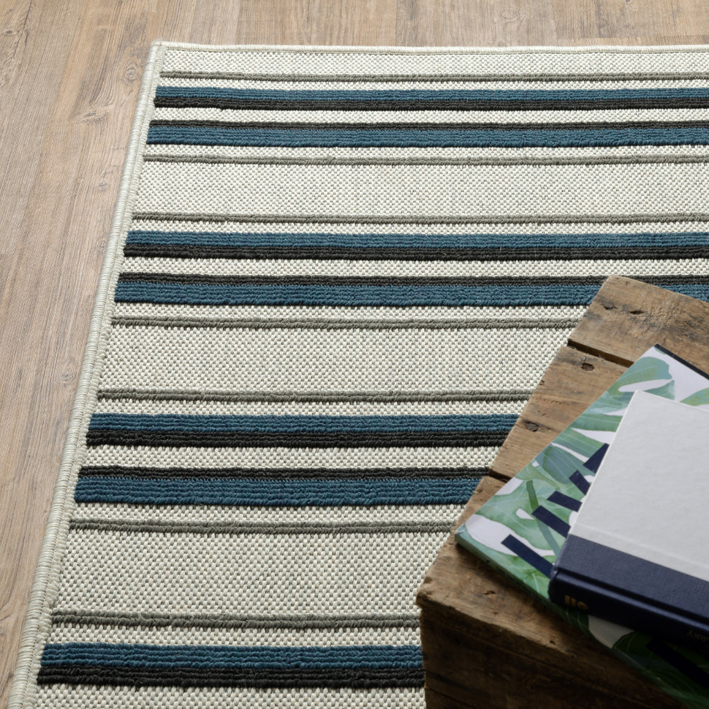 Oriental Weavers Torrey 5571Y Light Grey/Blue Rectangle Indoor / Outdoor Runner - Stain Resistant Machine Made Entryway &amp; Hallway Runner with Geometric Pattern