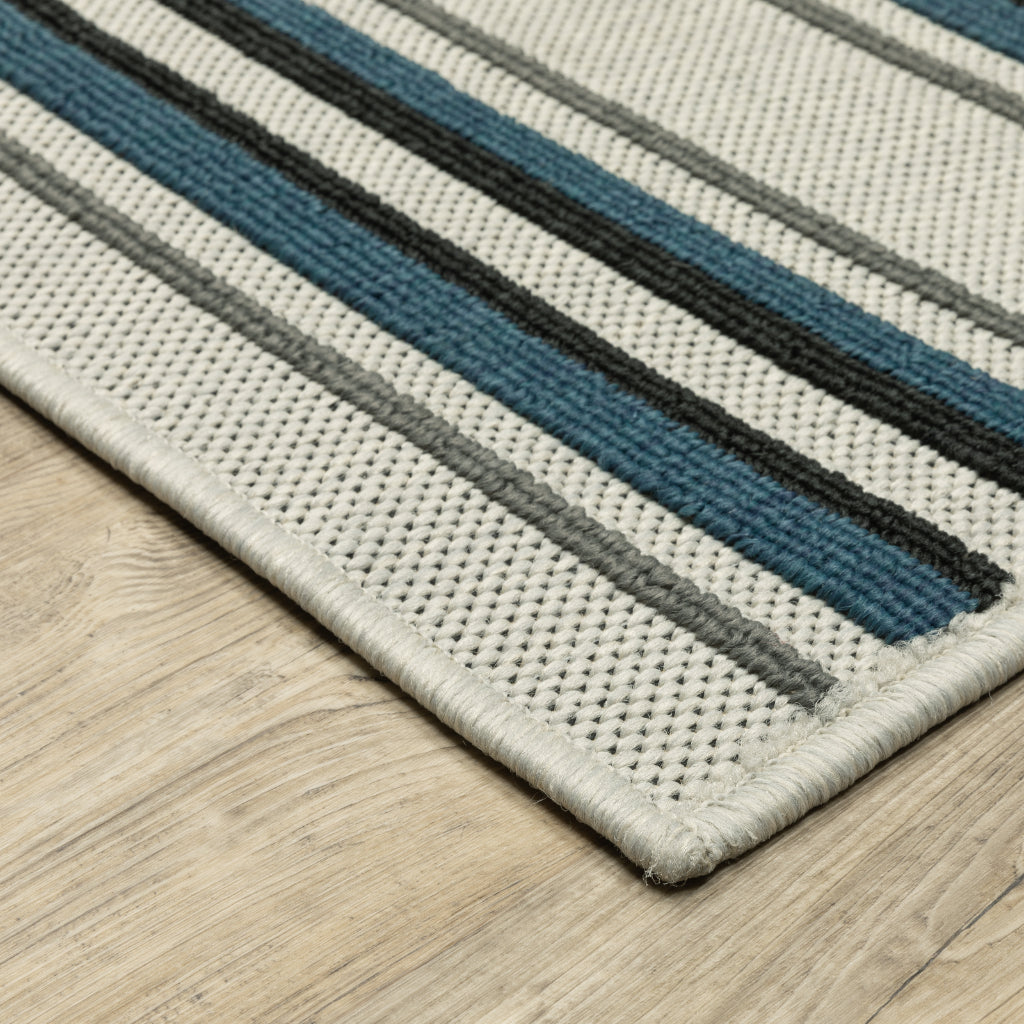 Oriental Weavers Torrey 5571Y Light Grey/Blue Rectangle Indoor / Outdoor Runner - Stain Resistant Machine Made Entryway &amp; Hallway Runner with Geometric Pattern
