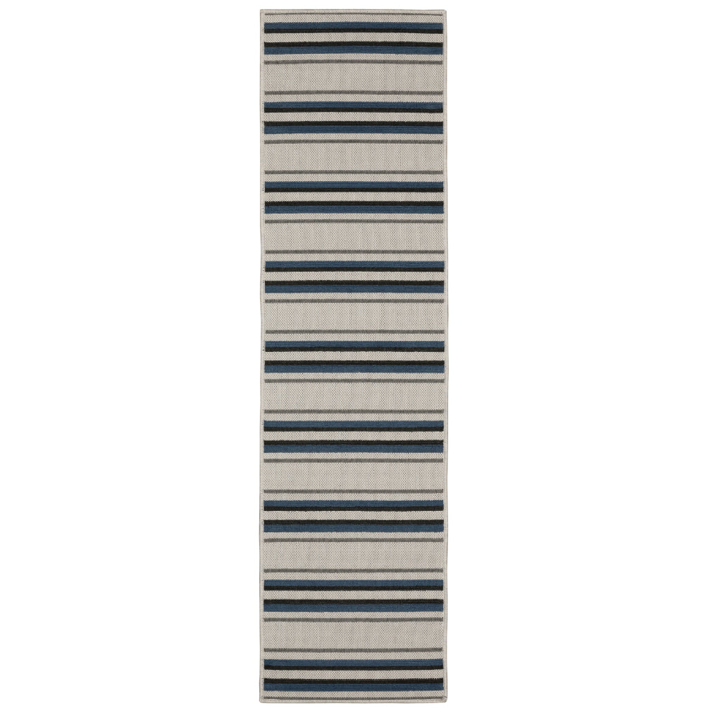 Oriental Weavers Torrey 5571Y Light Grey/Blue Rectangle Indoor / Outdoor Runner - Stain Resistant Machine Made Entryway &amp; Hallway Runner with Geometric Pattern