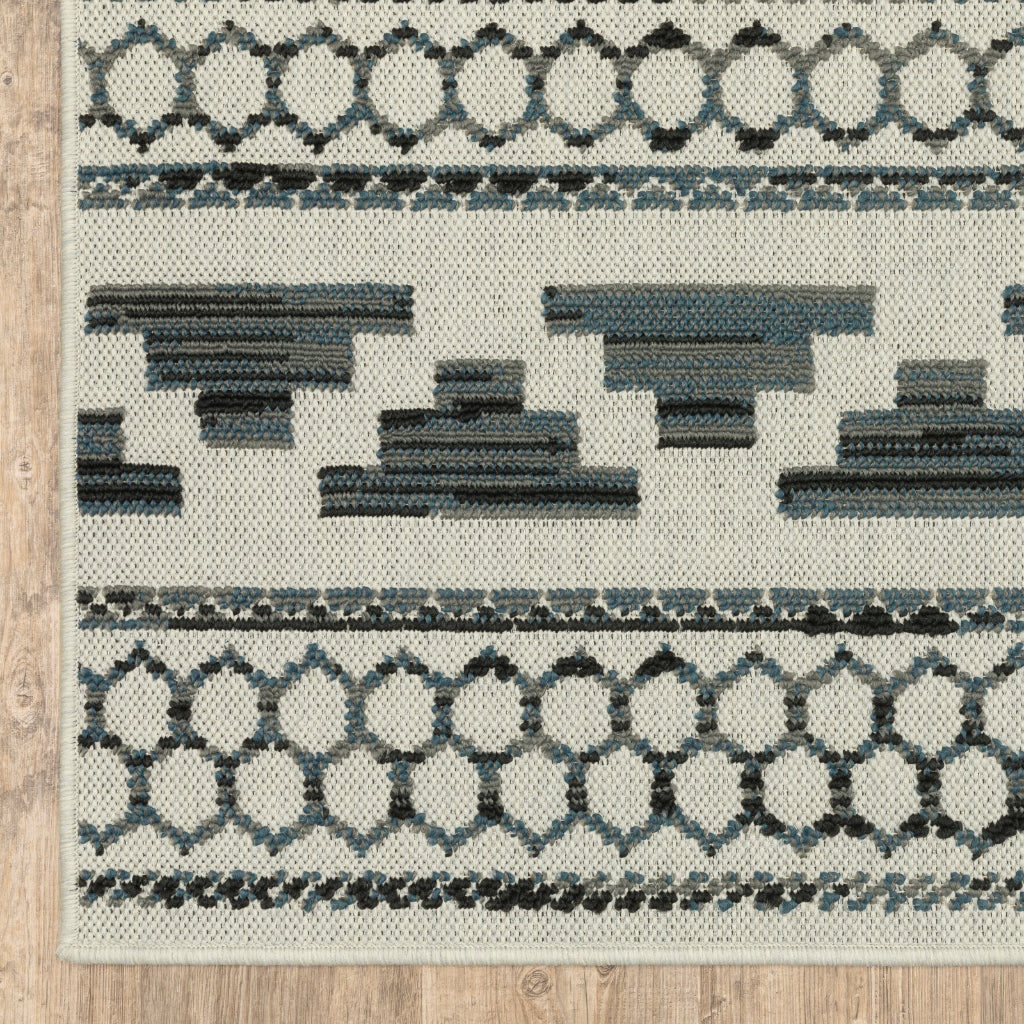 Oriental Weavers Torrey 005Y1 Light Grey/Blue Rectangle Indoor / Outdoor Runner - Stain Resistant Machine Made Entryway &amp; Hallway Runner with Geometric Pattern