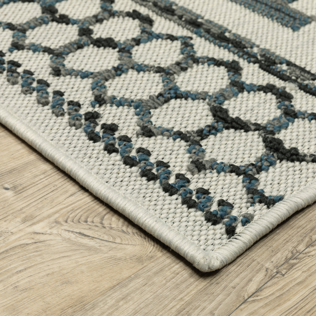 Oriental Weavers Torrey 005Y1 Light Grey/Blue Rectangle Indoor / Outdoor Runner - Stain Resistant Machine Made Entryway &amp; Hallway Runner with Geometric Pattern