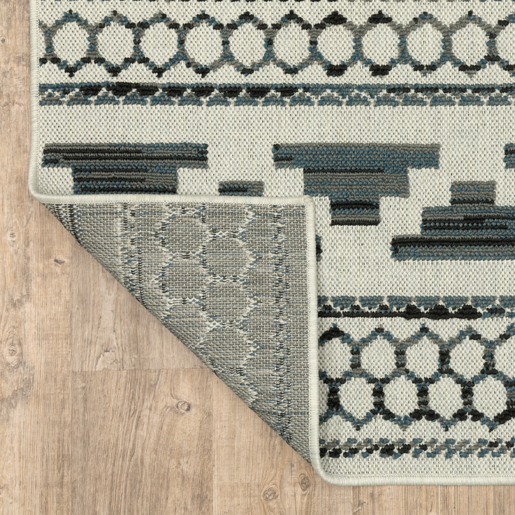 Oriental Weavers Torrey 005Y1 Light Grey/Blue Rectangle Indoor / Outdoor Runner - Stain Resistant Machine Made Entryway &amp; Hallway Runner with Geometric Pattern