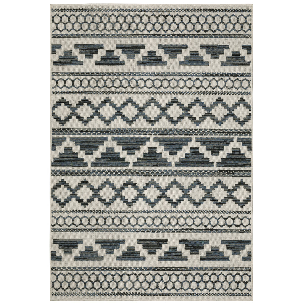 Oriental Weavers Torrey 005Y1 Light Grey/Blue Rectangle Indoor / Outdoor Area Rug - Stain Resistant Machine Made Patio Rug with Geometric Pattern