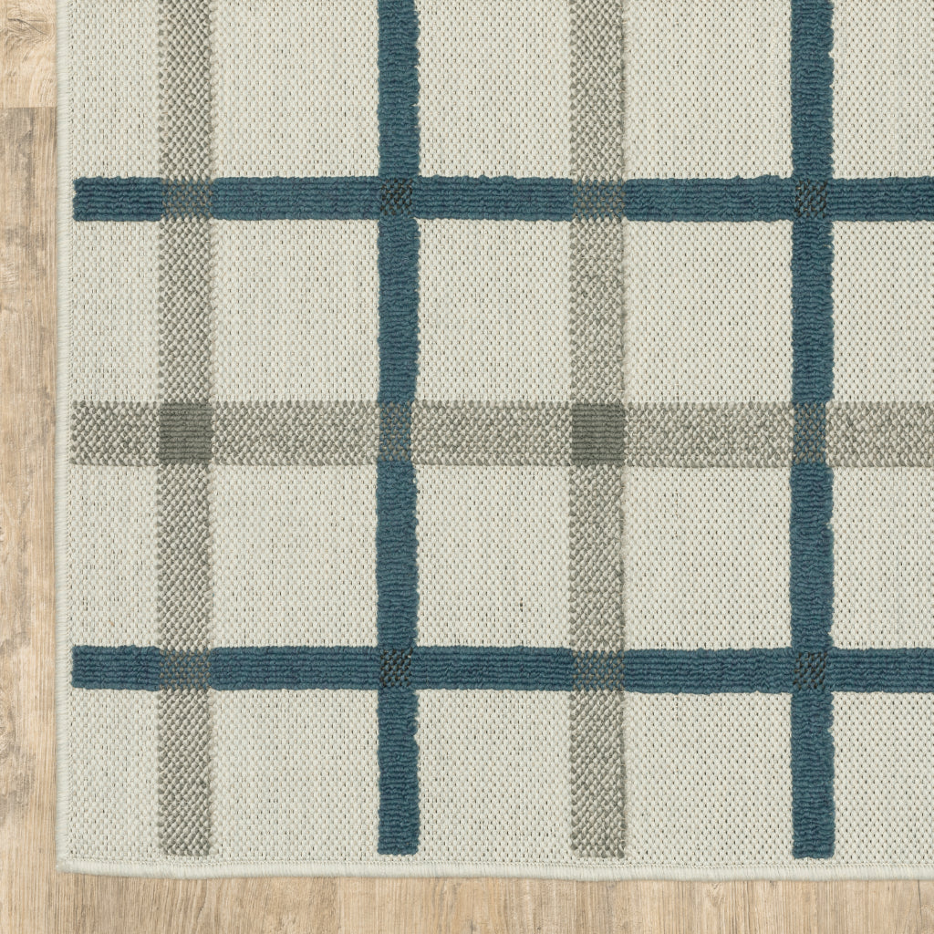 Oriental Weavers Torrey 7150H Light Grey/Blue Rectangle Indoor / Outdoor Runner - Stain Resistant Machine Made Entryway &amp; Hallway Runner with Geometric Pattern