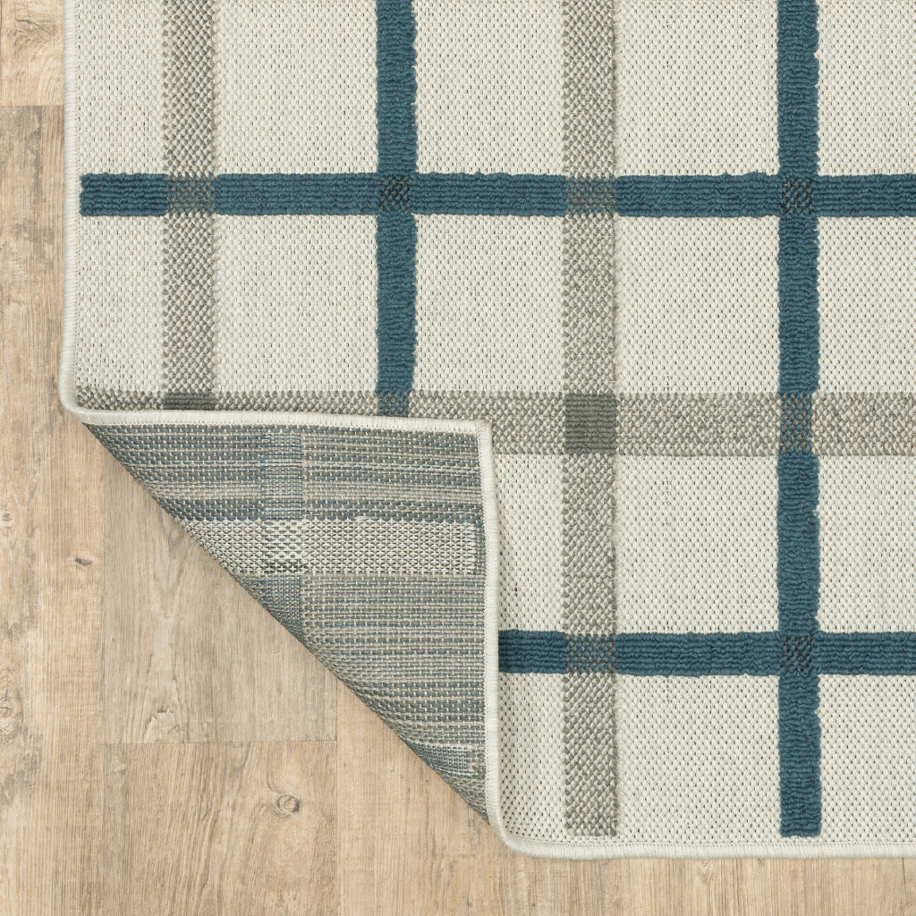 Oriental Weavers Torrey 7150H Light Grey/Blue Rectangle Indoor / Outdoor Runner - Stain Resistant Machine Made Entryway &amp; Hallway Runner with Geometric Pattern