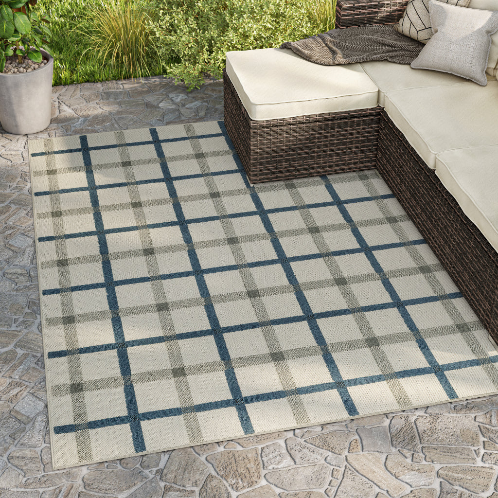 Oriental Weavers Torrey 7150H Light Grey/Blue Rectangle Indoor / Outdoor Area Rug - Stain Resistant Machine Made Patio Rug with Geometric Pattern-