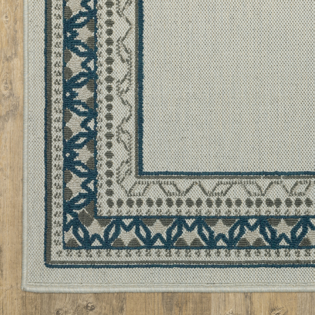 Oriental Weavers Torrey 8020W Light Grey/Blue Rectangle Indoor / Outdoor Runner - Stain Resistant Machine Made Entryway &amp; Hallway Runner with Border Pattern