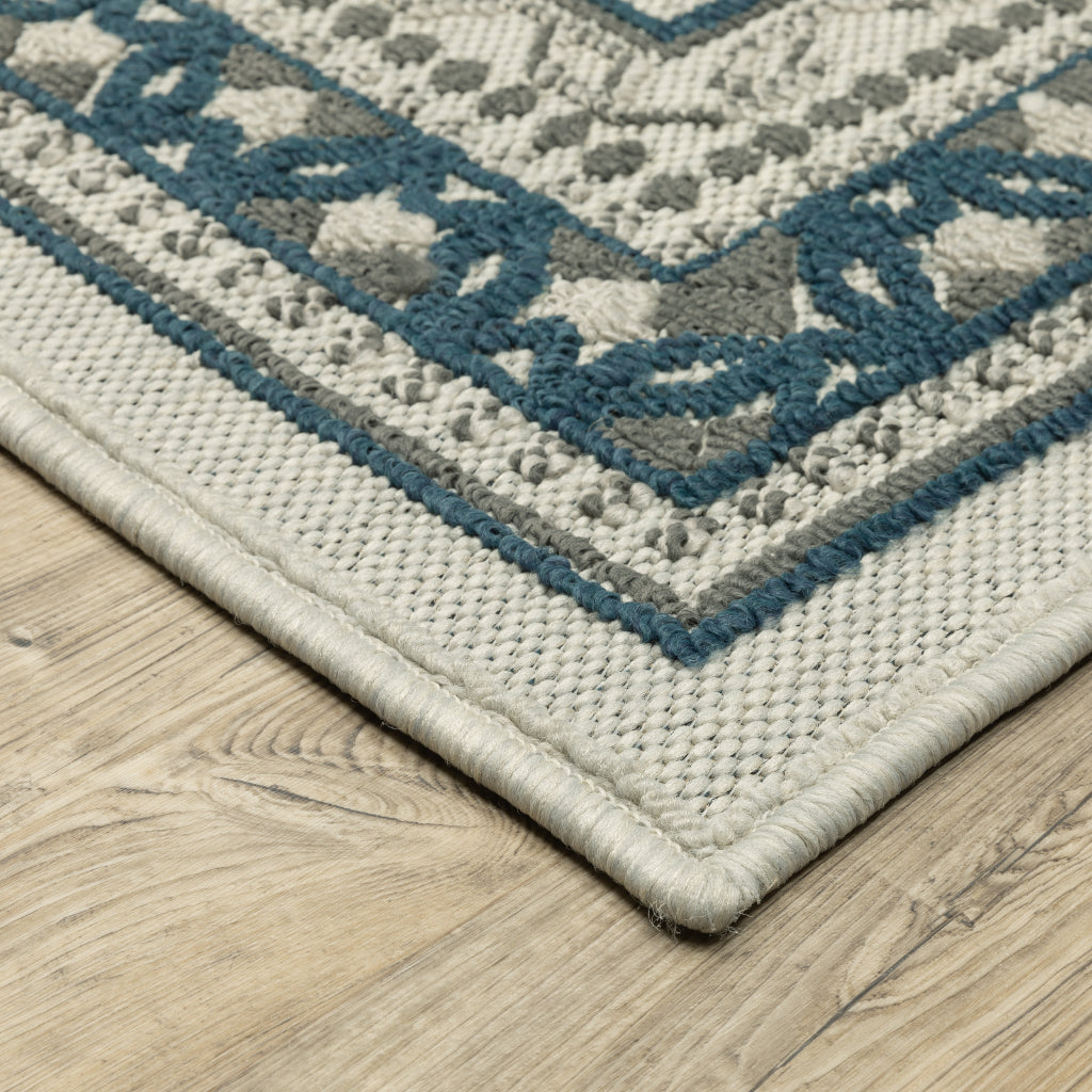 Oriental Weavers Torrey 8020W Light Grey/Blue Rectangle Indoor / Outdoor Runner - Stain Resistant Machine Made Entryway &amp; Hallway Runner with Border Pattern