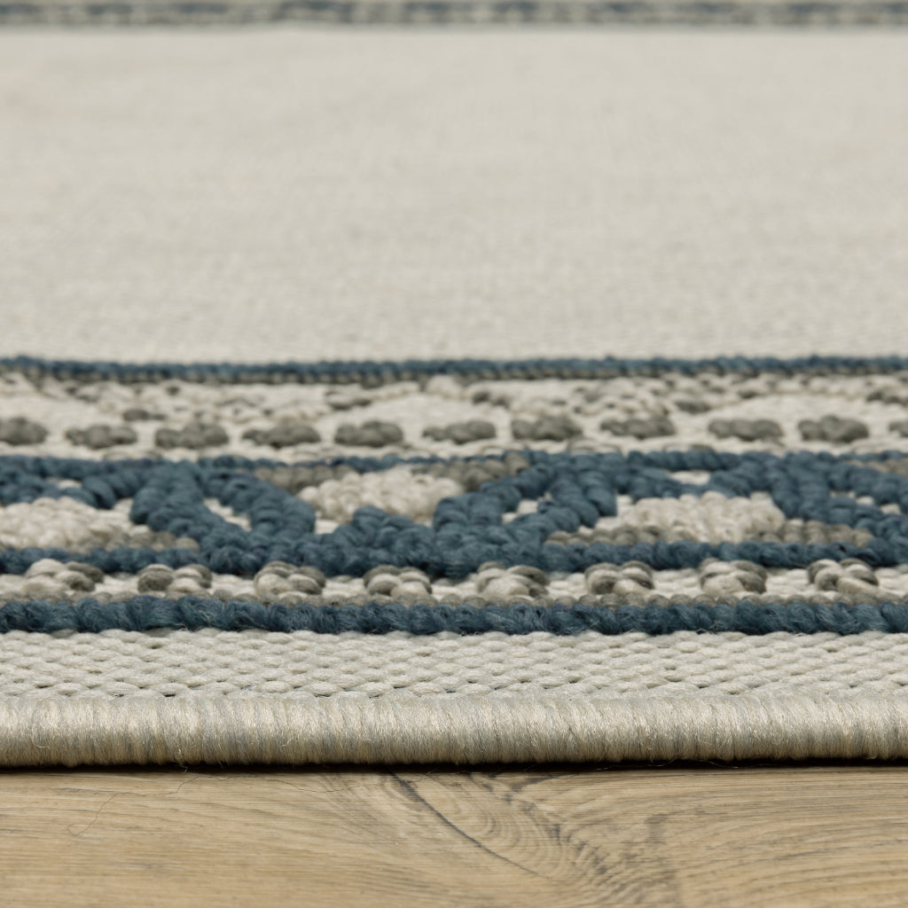 Oriental Weavers Torrey 8020W Light Grey/Blue Rectangle Indoor / Outdoor Area Rug - Stain Resistant Machine Made Patio Rug with Border Pattern