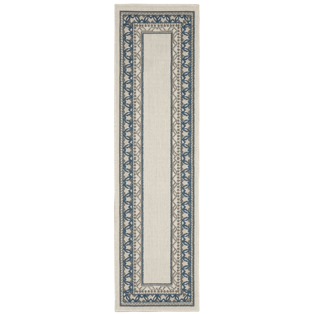 Oriental Weavers Torrey 8020W Light Grey/Blue Rectangle Indoor / Outdoor Runner - Stain Resistant Machine Made Entryway & Hallway Runner with Border Pattern-