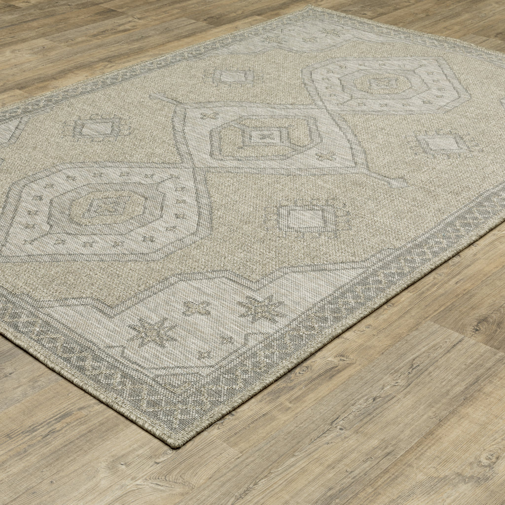 Oriental Weavers Tortuga TR08A Beige Rectangle Indoor Area Rug - Traditional Stain Resistant Rug with Medallion Design
