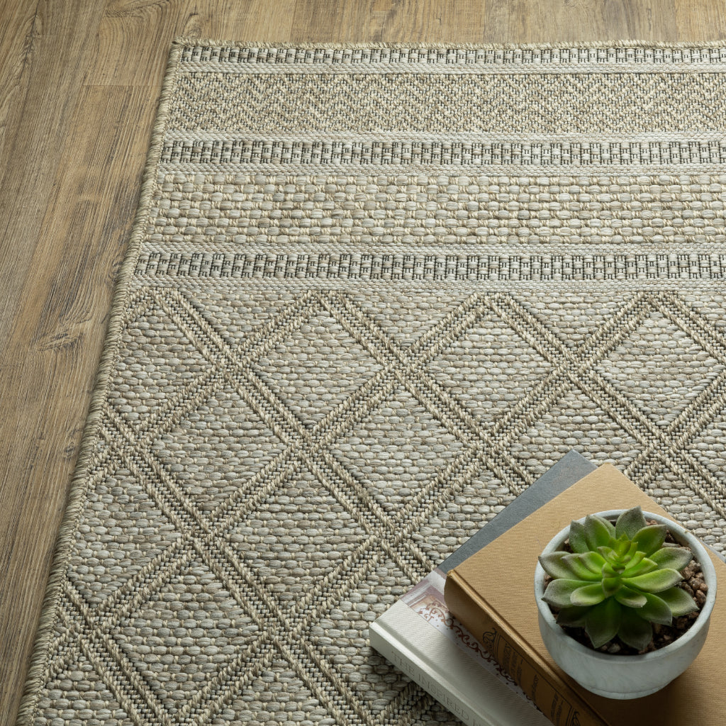 Oriental Weavers Tortuga TR10A Beige Rectangle Indoor Runner - Casual Stain Resistant Rug with Geometric Design