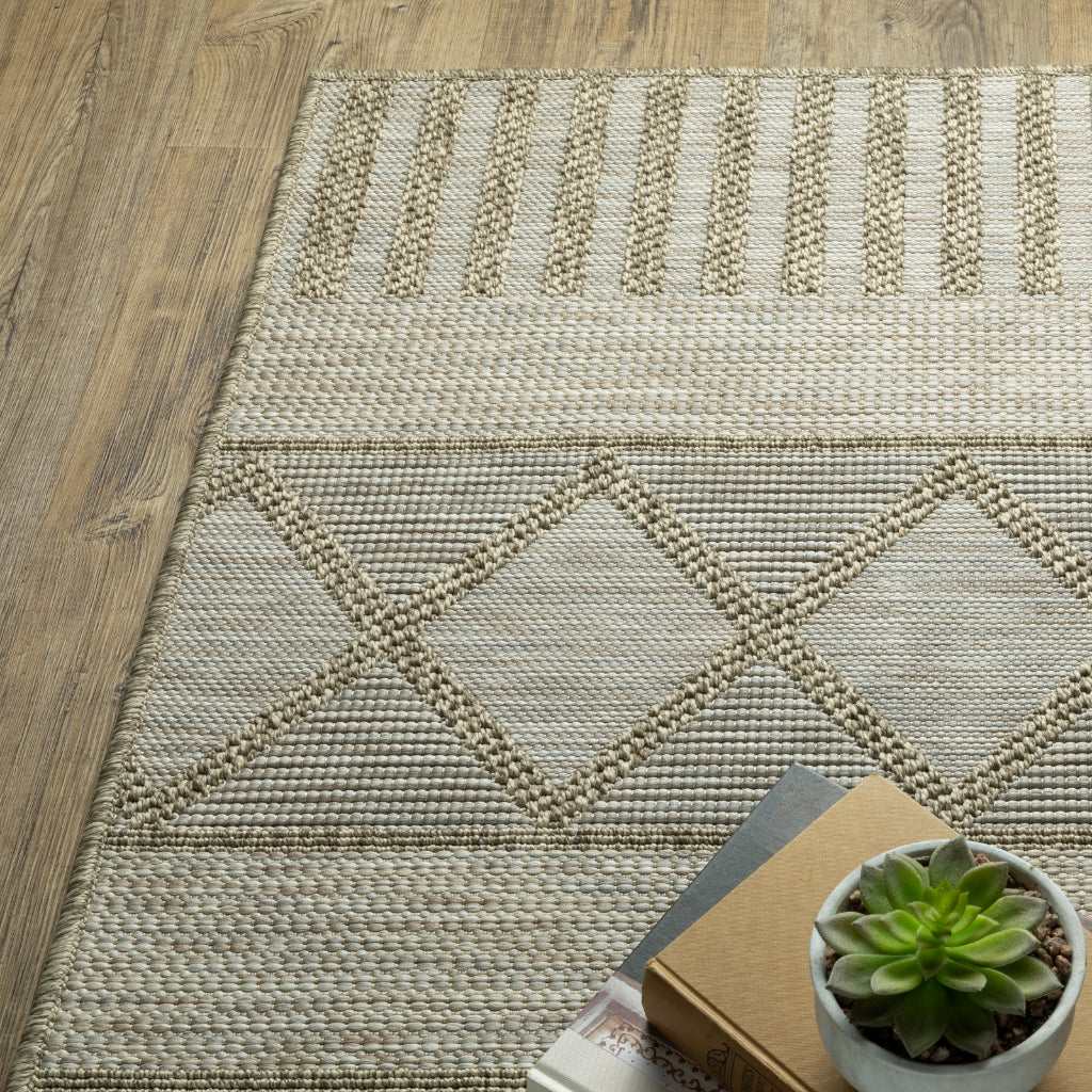 Oriental Weavers Tortuga TR11A Tan Rectangle Indoor Runner - Casual Stain Resistant Rug with Geometric Design