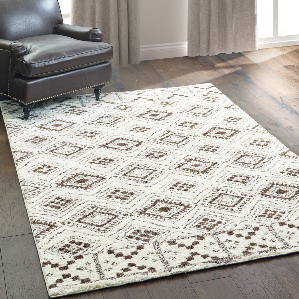 Oriental Weavers Verona 1330W Two-Color Rectangle Indoor Area Rug - Luxurious Stain Resistant Shag Pile Rug with Geometric Design