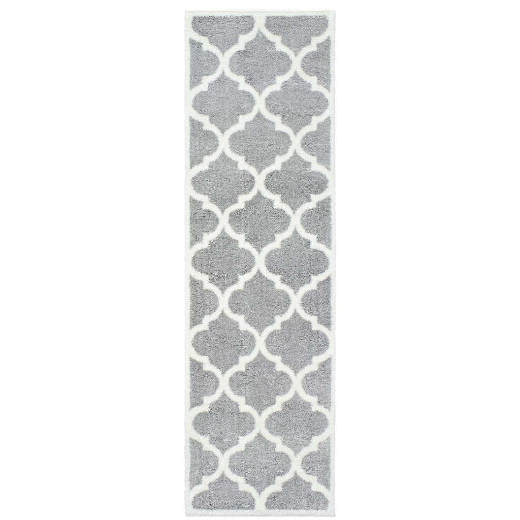 Oriental Weavers Verona 529H6 Gray Rectangle Indoor Runner - Luxurious Stain Resistant Shag Pile Rug with Geometric Design