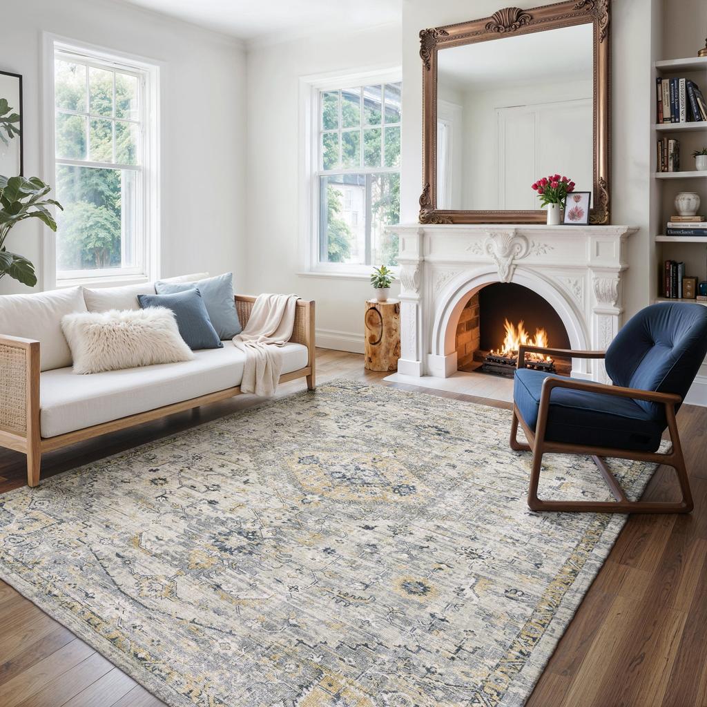 Oriental Weavers Windham WIN03 Grey Rectangle Indoor Area Rug Medallion Pattern-