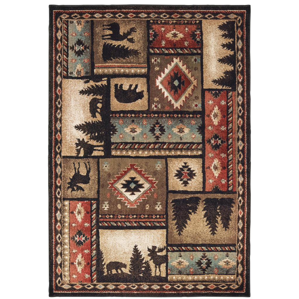 Oriental Weavers Woodlands 1041C Multicolor Rectangle Indoor Area Rug - Cozy Stain Resistant Low Pile Rug