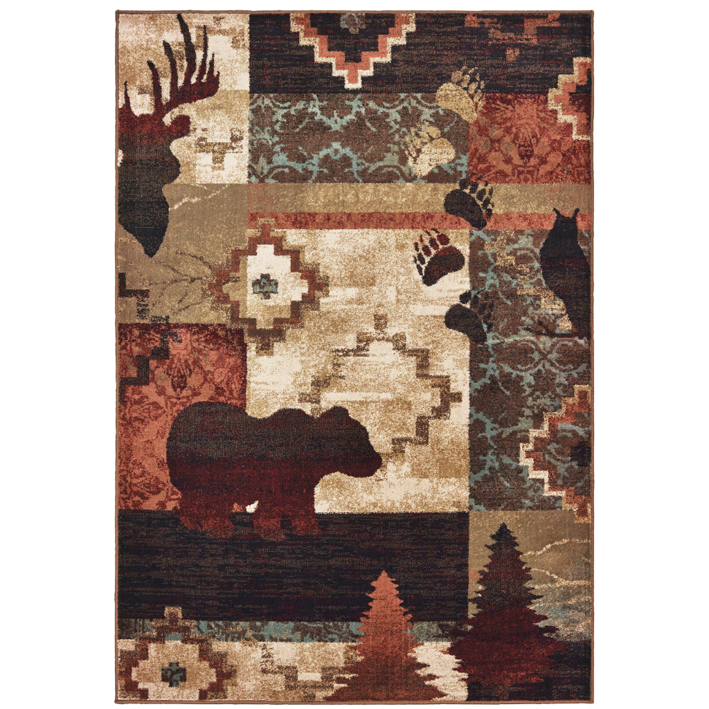 Oriental Weavers Woodlands 9649A Multicolor Rectangle Indoor Area Rug - Cozy Stain Resistant Low Pile Rug