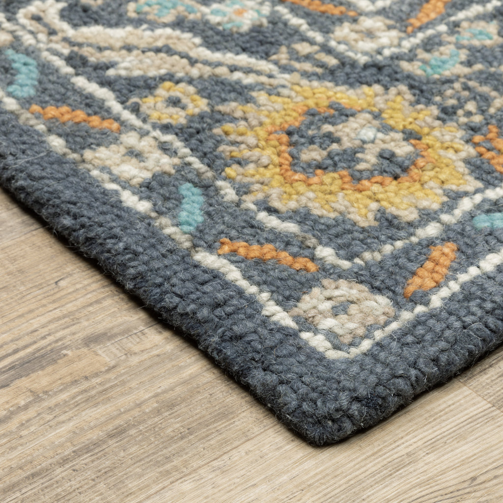 Oriental Weavers Zahra 75501 Blue/Gold Rectangle Indoor Runner - Bohemian Style Hand Tufted Entryway & Hallway Runner Made of 100% Wool-