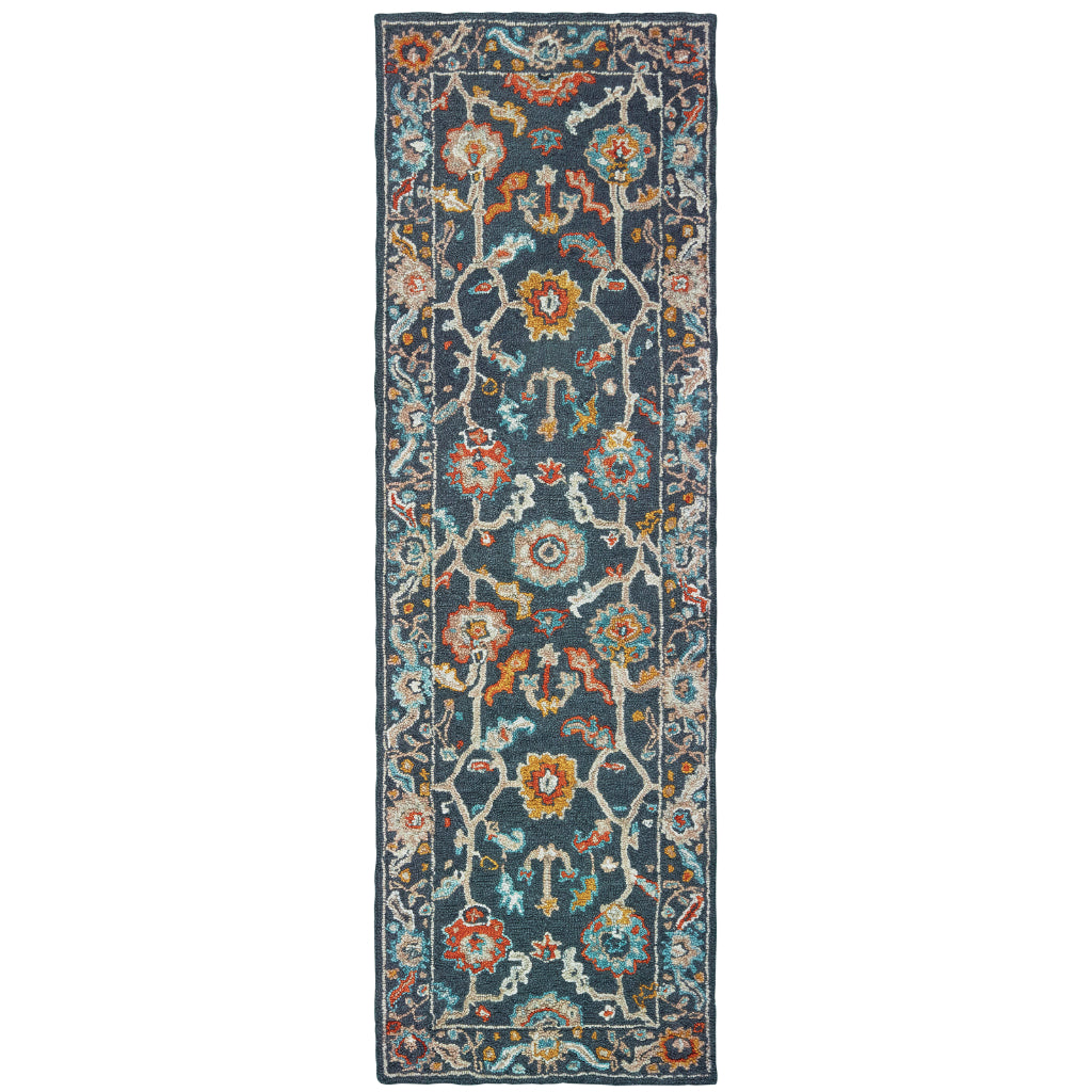 Oriental Weavers Zahra 75501 Blue/Gold Rectangle Indoor Runner - Bohemian Style Hand Tufted Entryway &amp; Hallway Runner Made of 100% Wool