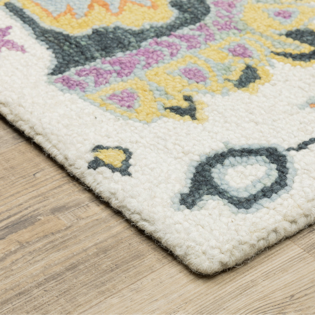 Oriental Weavers Zahra 75502 Ivory/Orange Rectangle Indoor Area Rug - Bohemian Style Hand Tufted Living Room Rug Made of 100% Wool-