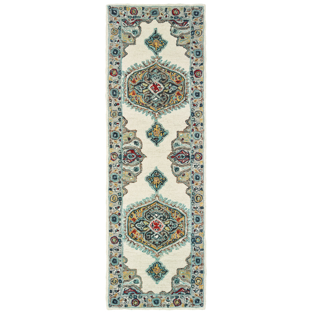 Oriental Weavers Zahra 75505 Ivory/Grey Rectangle Indoor Runner - Bohemian Style Hand Tufted Entryway &amp; Hallway Runner Made of 100% Wool