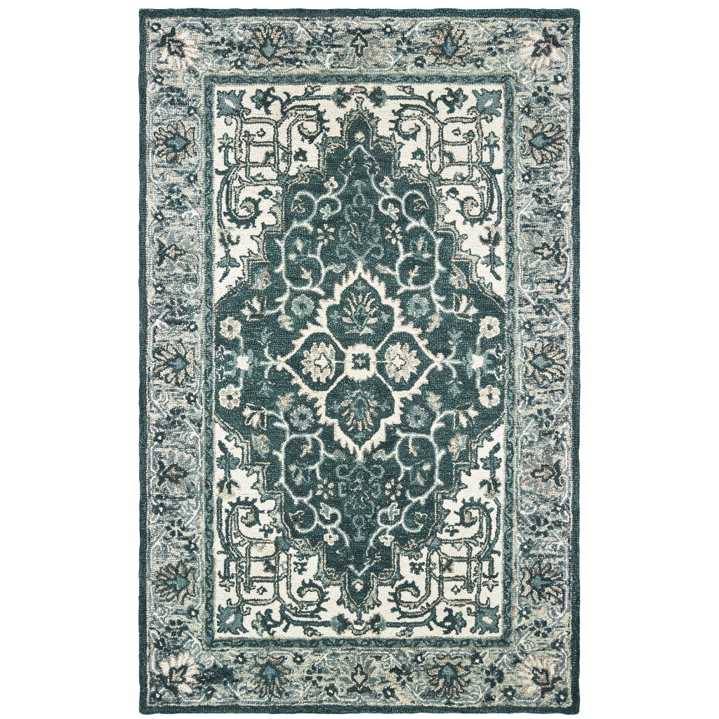 Oriental Weavers Zahra 75506 Grey/Blue Rectangle Indoor Area Rug - Bohemian Style Hand Tufted Living Room Rug Made of 100% Wool