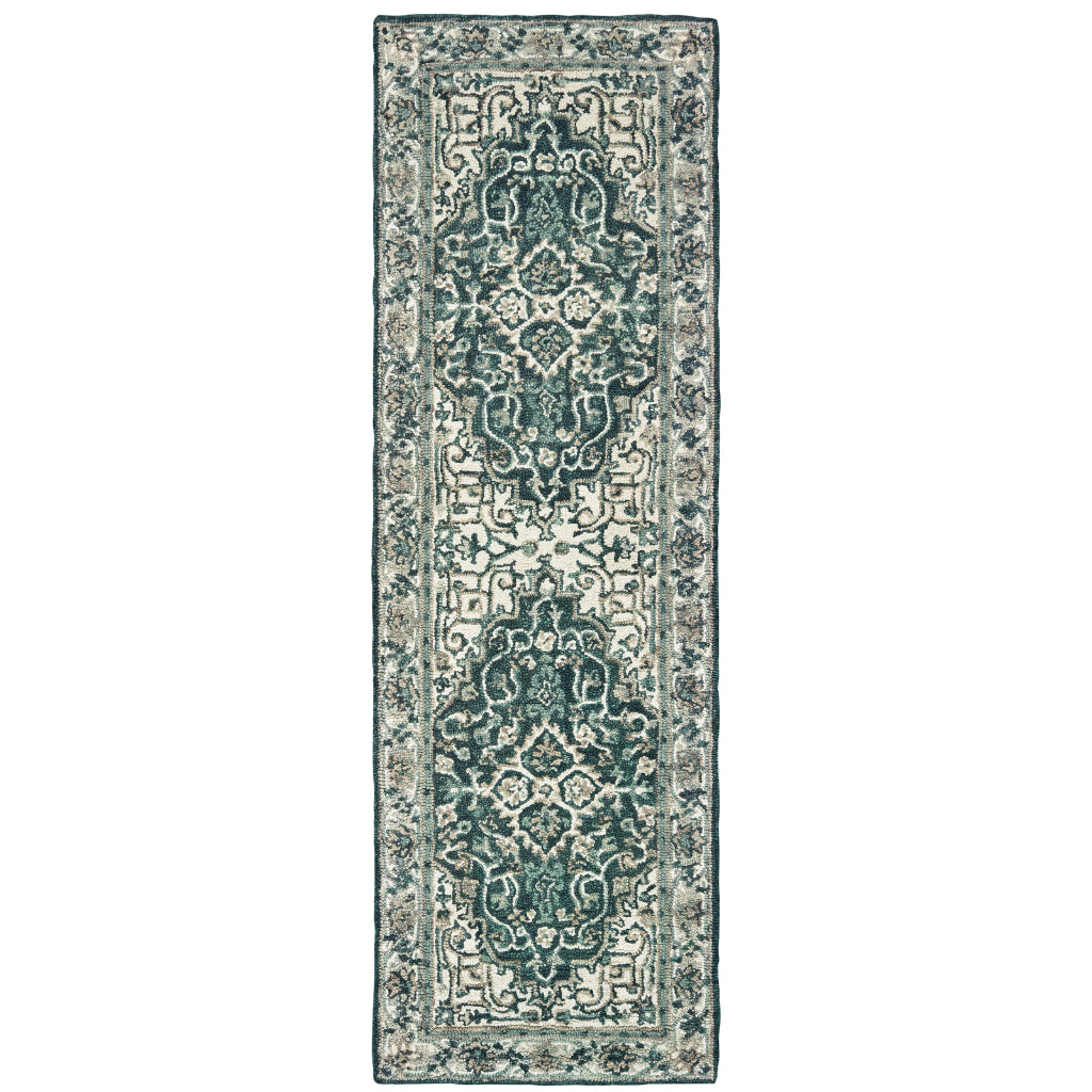 Oriental Weavers Zahra 75506 Grey/Blue Rectangle Indoor Runner - Bohemian Style Hand Tufted Entryway &amp; Hallway Runner Made of 100% Wool