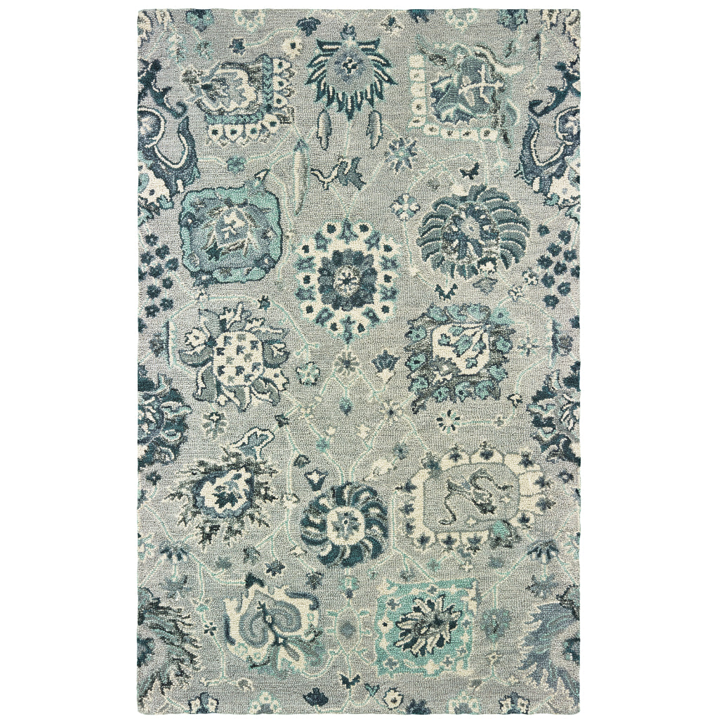 Oriental Weavers Zahra 75508 Grey/Blue Rectangle Indoor Area Rug - Bohemian Style Hand Tufted Living Room Rug Made of 100% Wool-
