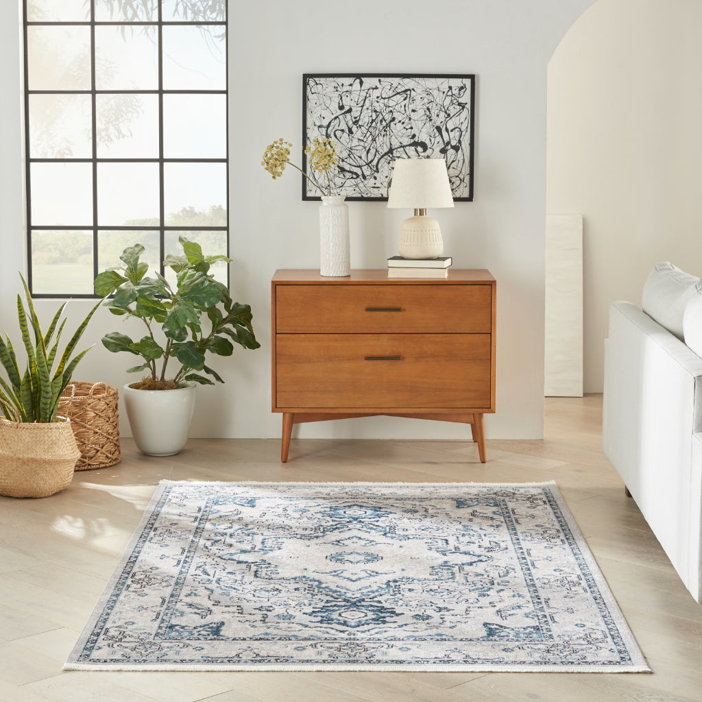 Nourison Home Geneva GNV02 Multicolor Power Loomed Rectangle Area Rug - Vintage Style Indoor Rug with Gray &amp; Blue Palette