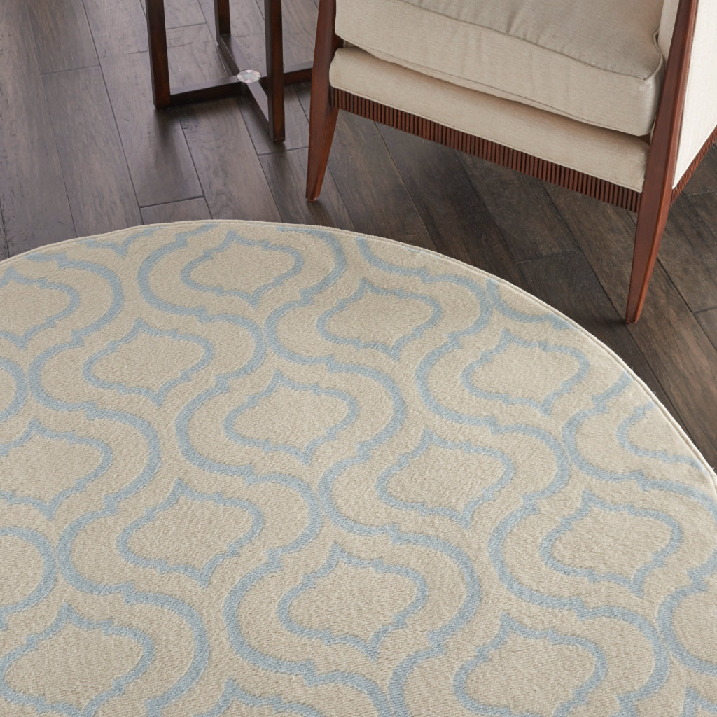 Nourison Home Jubilant JUB19 Ivory Blue Round Indoor Area Rug - Refined Contemporary Rug with Lantern Trellis Pattern