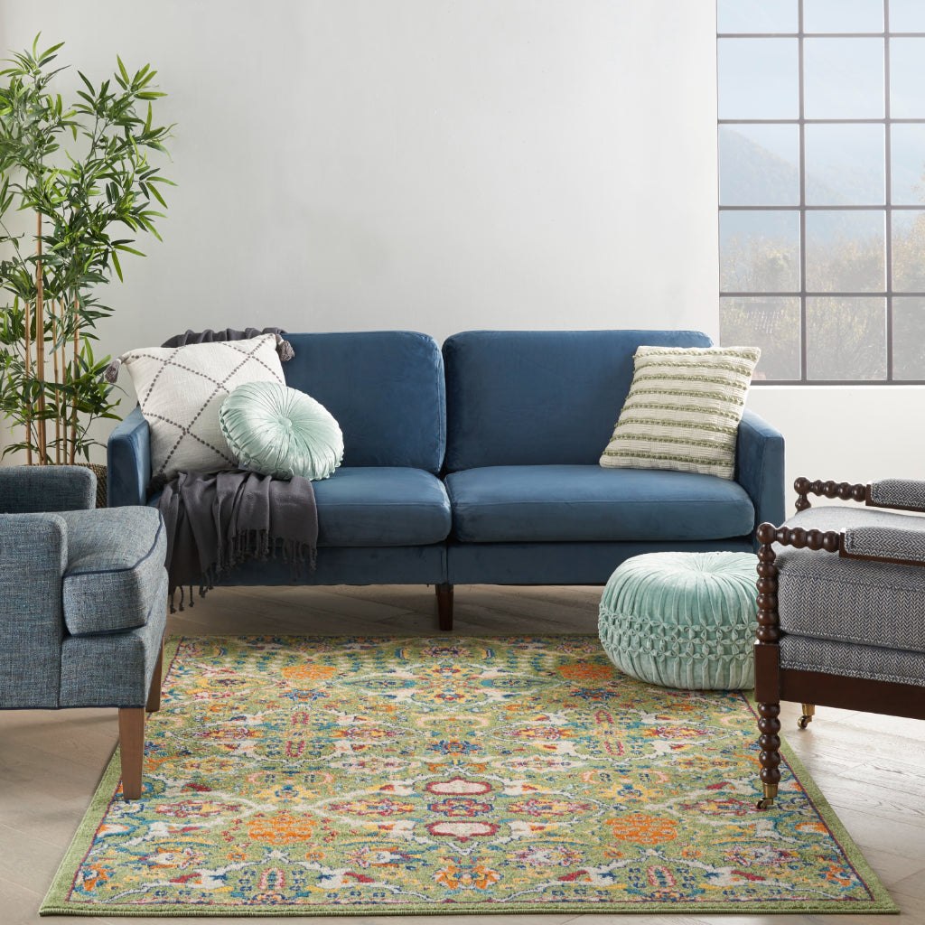 Nourison Home Allur ALR03 Power Loomed Multicolor Rectangle Area Rug - Indoor Low Pile Bohemian Style Rug in Green Background-