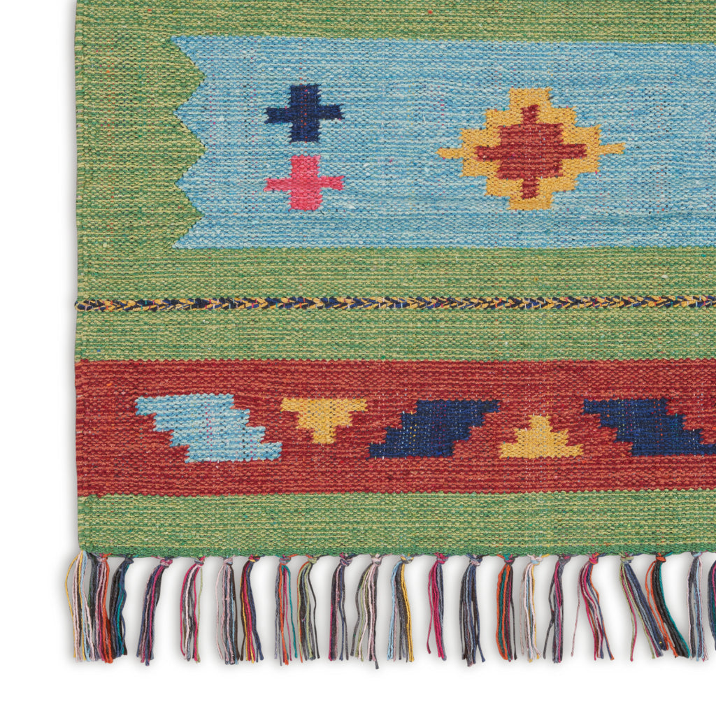 Nourison Home Baja BAJ02 Handmade Multicolor Runner - Reversible Indoor Southwestern Runner with Blue &amp; Green Background