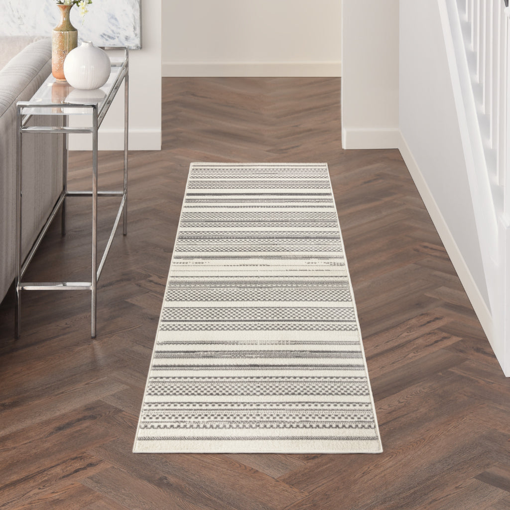 Nourison Home Grafix GRF41 Gray Indoor Runner - Modern Abstract Medium Pile Runner-