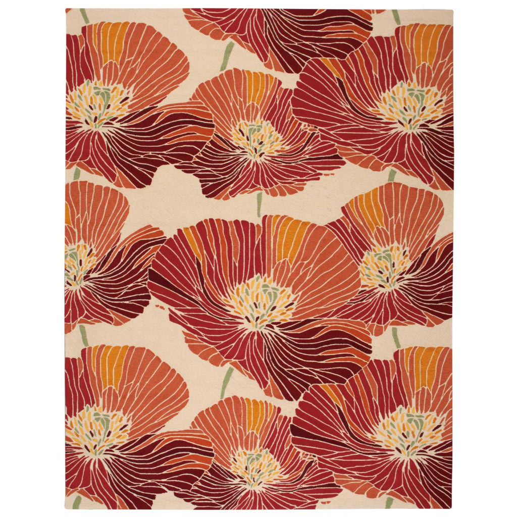 Nourison Home Fantasy FA24 Multicolor Indoor Rectangle Area Rug - Hand Hooked Medium Pile Floral Rug with Orange Background-