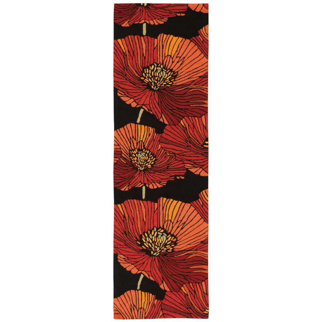 Nourison Home Fantasy FA24 Multicolor Indoor Runner - Hand Hooked Medium Pile Floral Runner with Black Background-