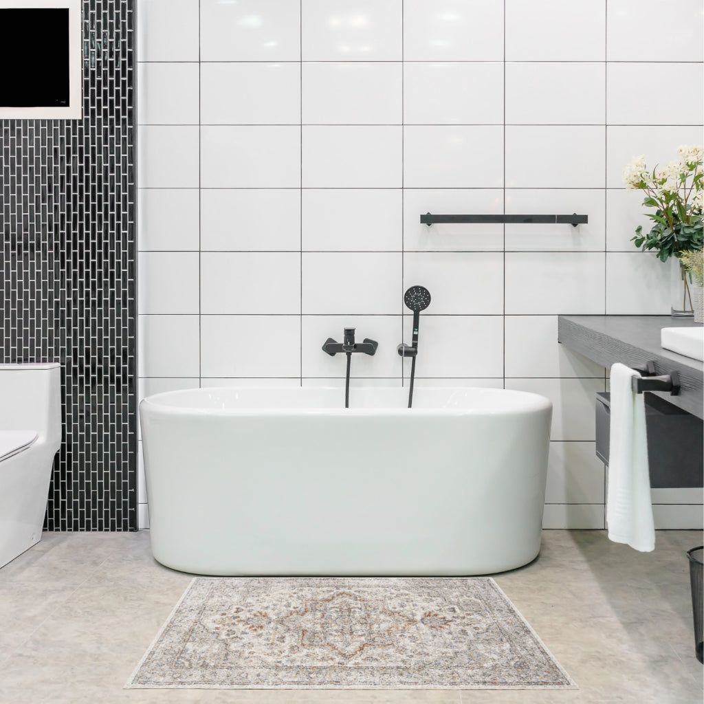 Nourison Home Astra ASW12 Rectangle Multicolor Machine Washable Rug - Power Loomed Persian Rug with Faded Gray Floral Design-